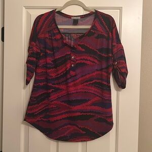 Kate & Henry Large top. Geometric pattern in rich hues